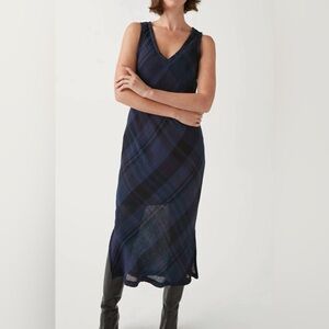 New Michael Stars Deep Blue Navy Plaid Gauze Midi Dress